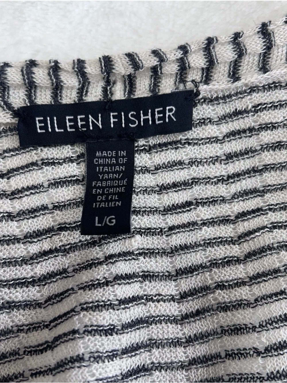 Eileen Fisher Organic Linen Blend Striped Open Front Cardigan Sweater Knit Large - Picture 3 of 6